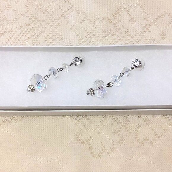 NEW Handcrafted Clear Beads Drop Earrings Women Fashion Jewelry Gifts - Picture 1 of 4